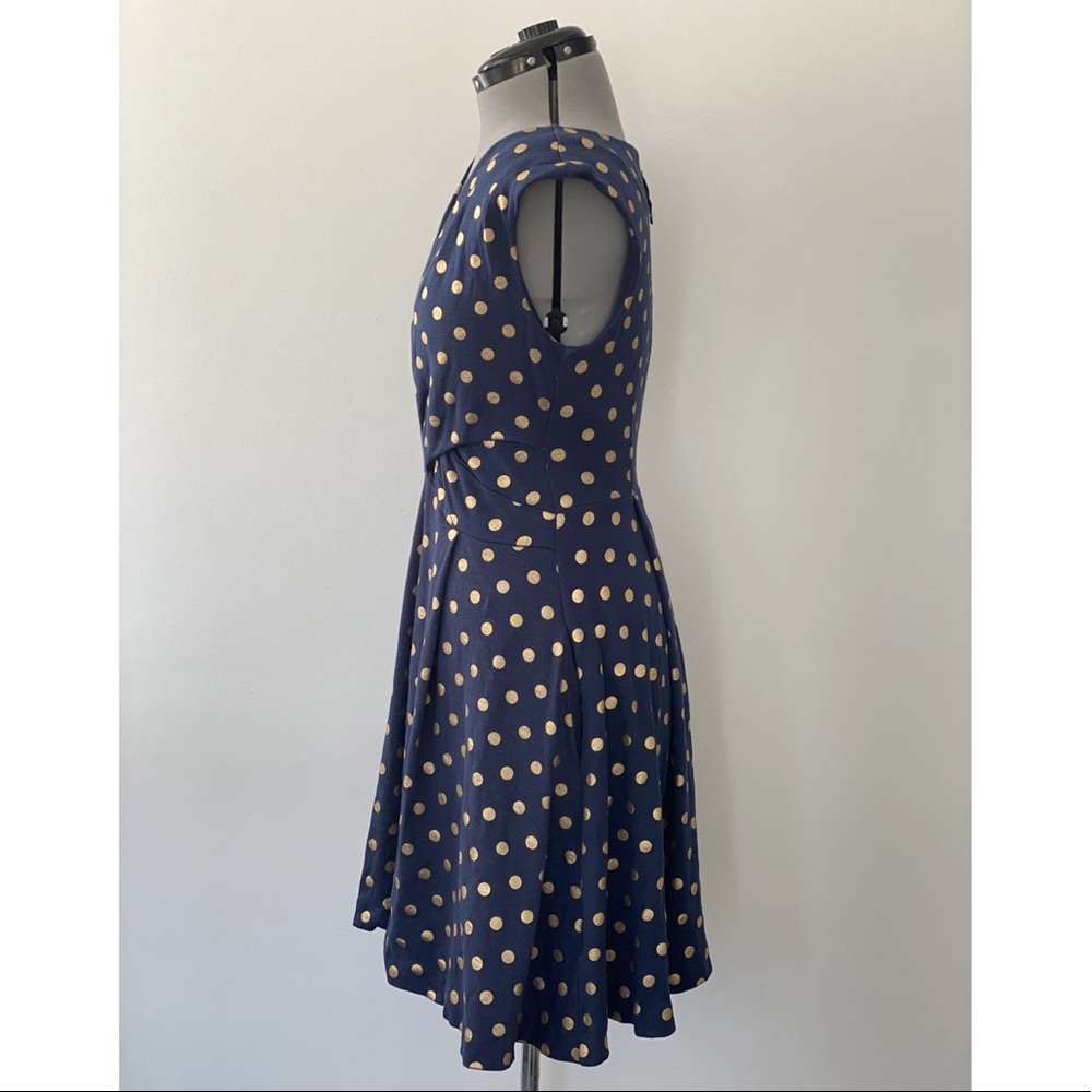Anthropologie Navy Blue Polka Dot Midi Dress - Picture 7 of 10